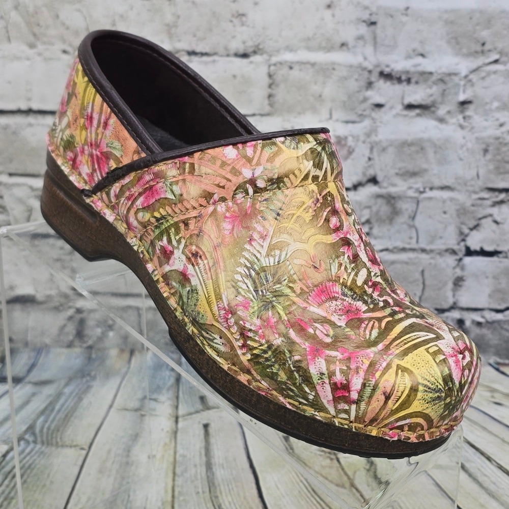 Dansko XP Pro Clogs Womens 38 US 7.5-8 Floral Leather Slip-on Shoes BOHO Casual